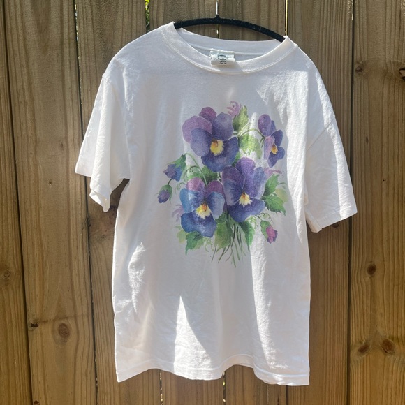 Fruit of the Loom Tops - Fruit of the Loom Kids T-Shirt - White with Purple Floral Design